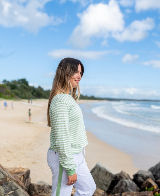 Ollie Stripe LS Ringer | Moss/Off White