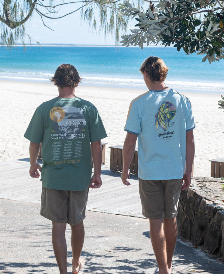 Golden Breed Flying Man Ringer Tee | Turquoise - T-Shirts