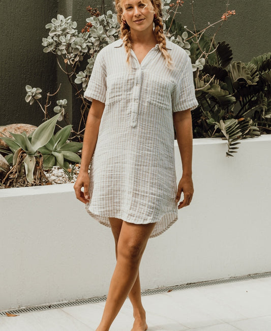 Bella Dress | Off White Stripe