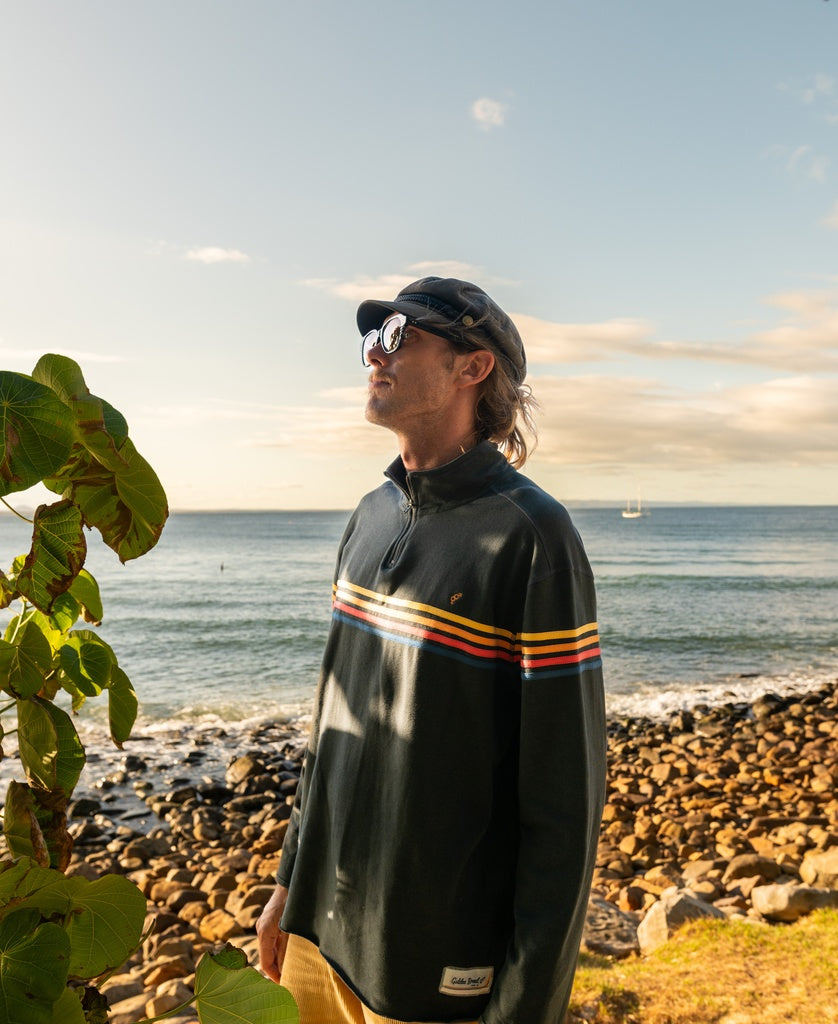 Fort 1/4 Zip Sweater | Wash Black-Golden Breed