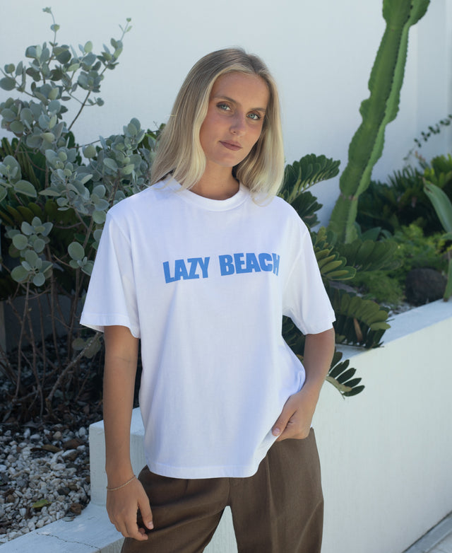 Lazy Beach LB Corp Tee | White/Blue - T-Shirts