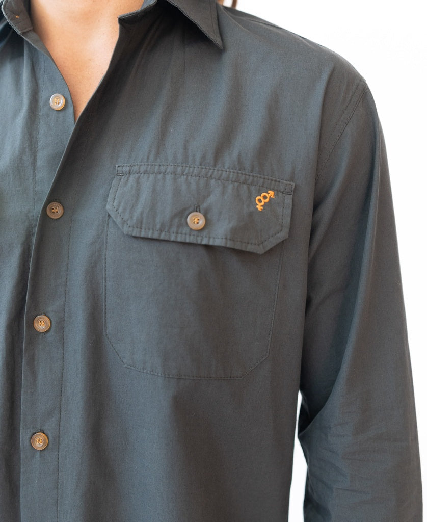 Grid Long Sleeve Shirt | Wash Black - Golden Breed