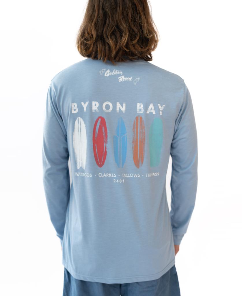 Byron Boards LS Tee | Sea Blue Marle - Golden Breed