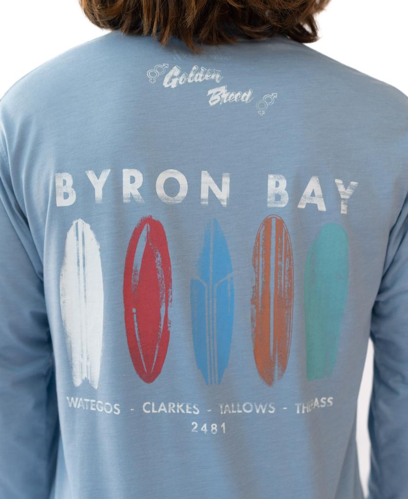 Byron Boards LS Tee | Sea Blue Marle - Golden Breed