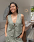 Rennie Tie Vest Linen | Dark Khaki