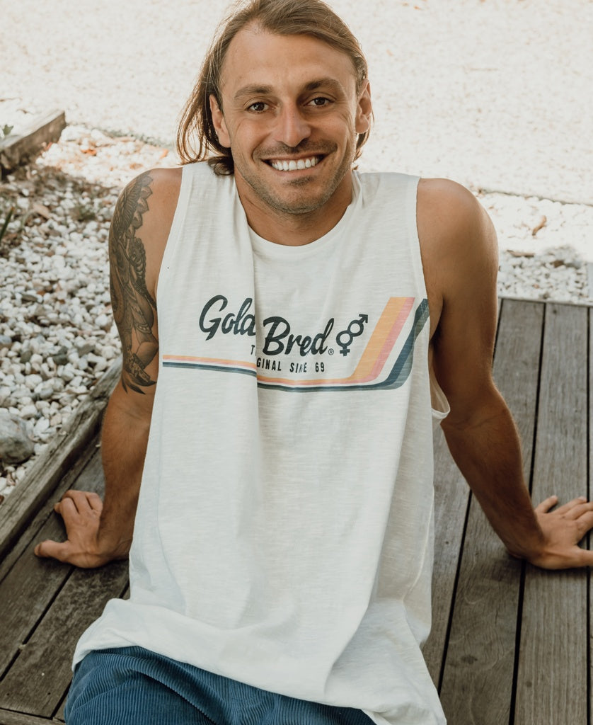 Retro Muscle Tank | Off White-Golden Breed