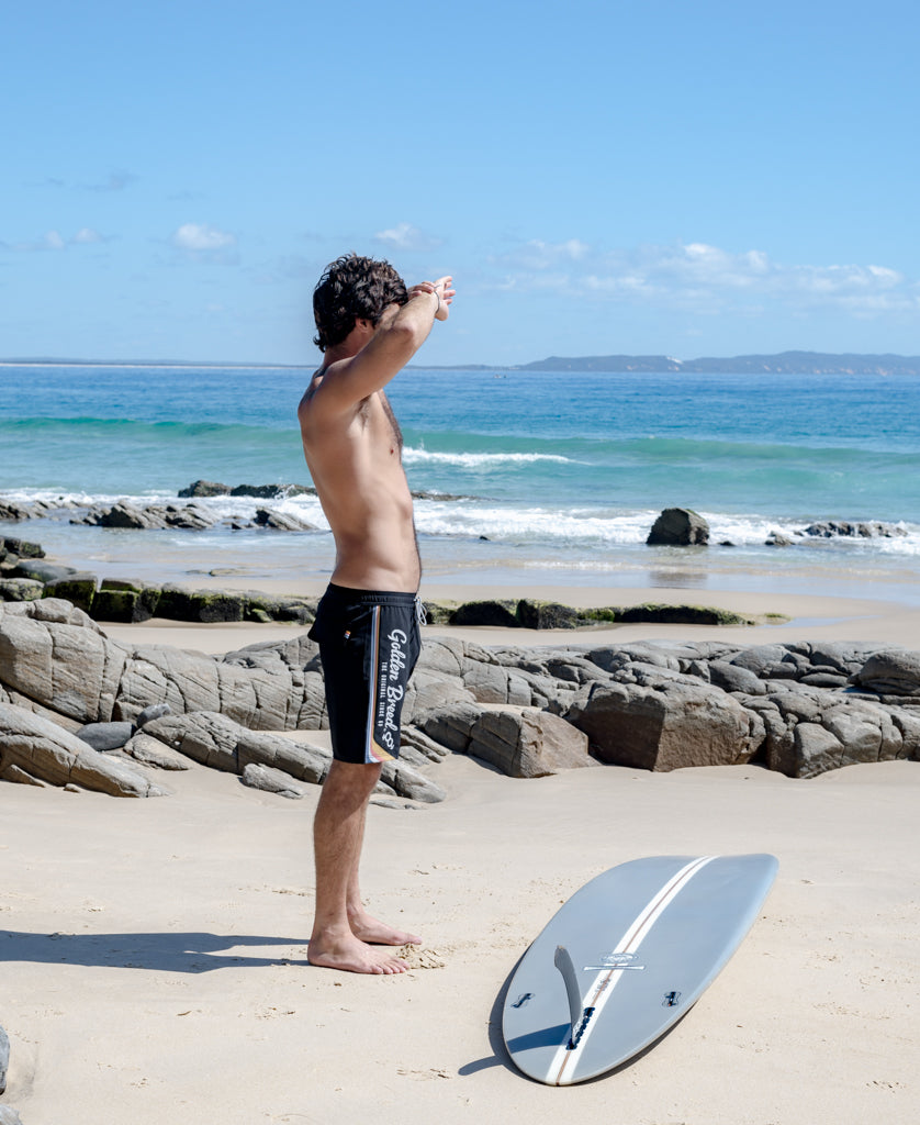 Golden Breed Retro Surf Elastic Waist Boardie | Black - Boardshorts