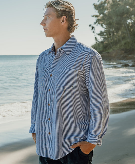Raffles Long Sleeve Shirt | Blue Stripe