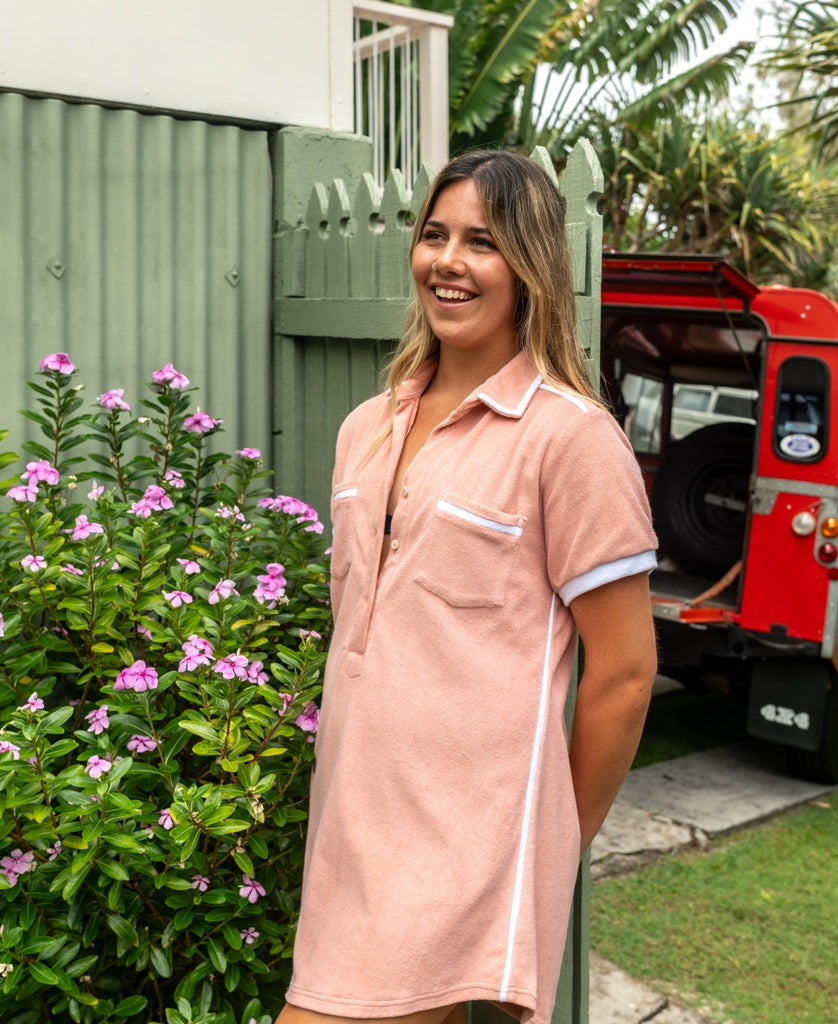 Bella Terry Dress | Coral/White