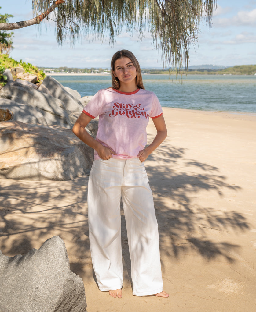 Golden Breed Stay Golden Ringer | Baby Pink/Wash Red - T-Shirts