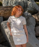 Golden Breed Retro Ringer Tee | Off White/Surf Green - T-Shirts