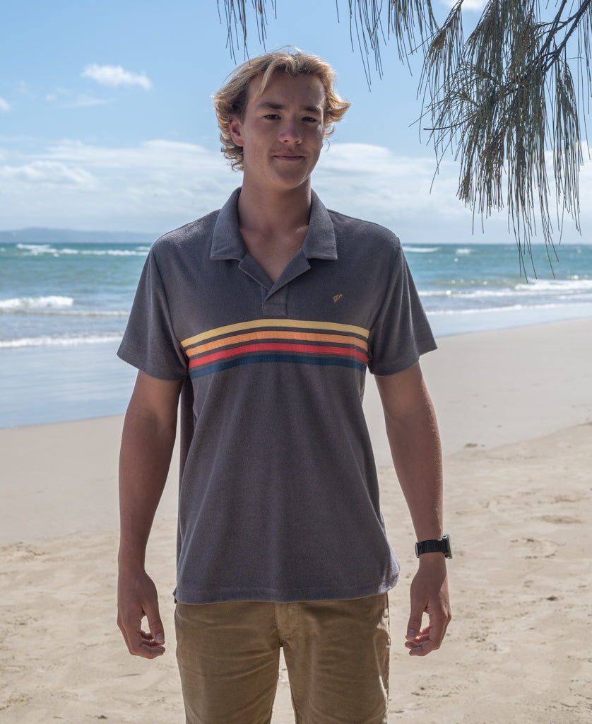 Golden Breed Long Island Terry Polo| Charcoal - Polos