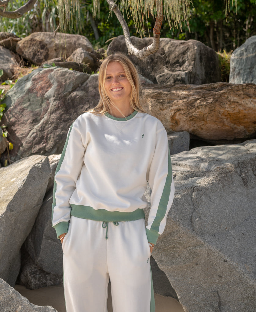Golden Breed Koby Ringer Sweat | Off White/Surf Green - Sweatshirts