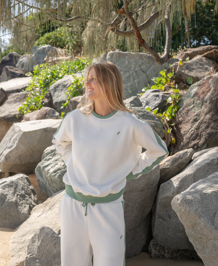Golden Breed Koby Ringer Sweat | Off White/Surf Green - Sweatshirts
