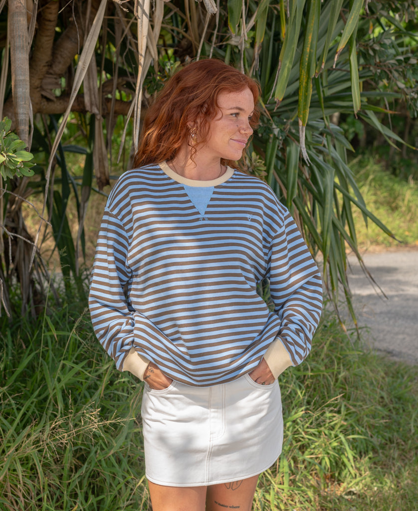 Golden Breed Ralph Stripe Ringer Crew | Espresso/Finch - Sweatshirts