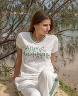 Golden Breed Stay Golden Ringer | Off White/Surf Green - T-Shirts