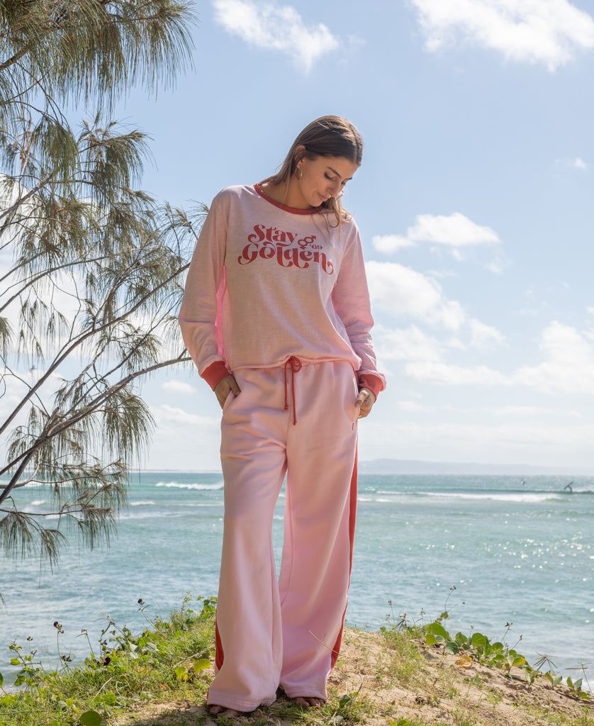 Golden Breed Stay Golden LS | Baby Pink/Wash Red - T-Shirts