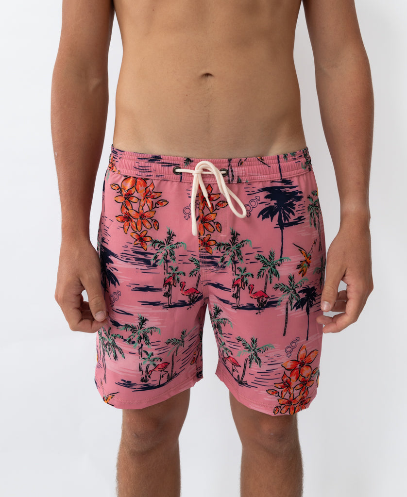 Flamingos Elastic Waist Boardie | Rose