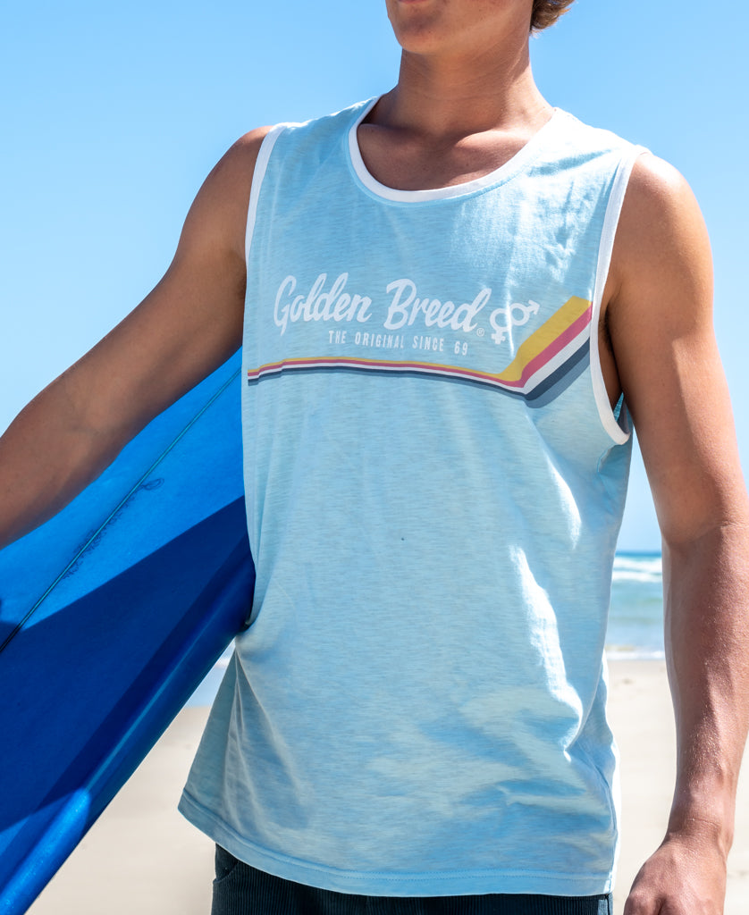 Retro Ringer Muscle Top | Turquoise