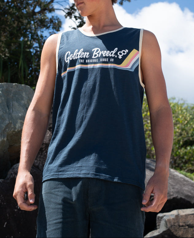Retro Ringer Muscle Top | Navy