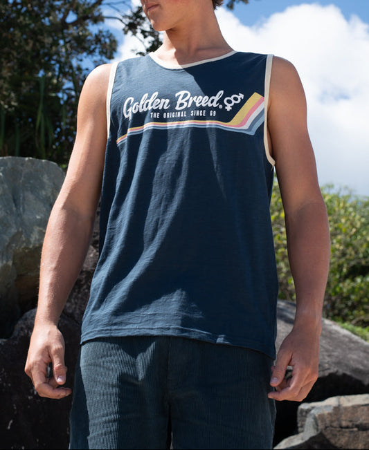 Retro Ringer Muscle Top | Navy