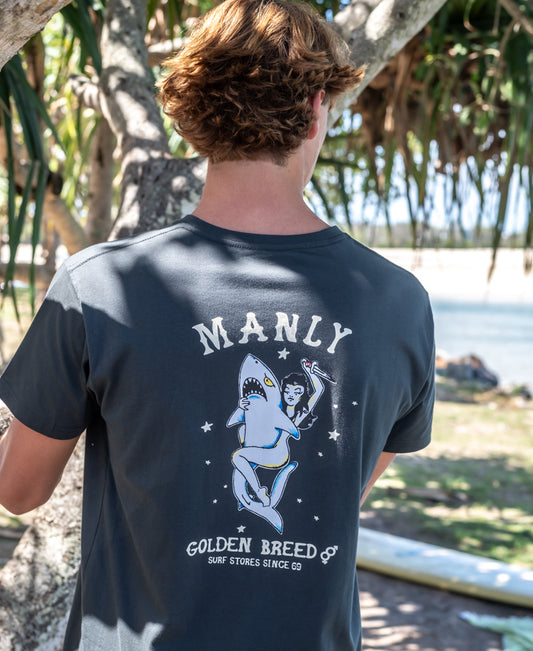 Manly Shark Girl Tee | Wash Black