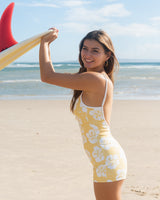 Golden Breed Lola Hibiscus | Lemon/Off White - One-Piece Swimsuits