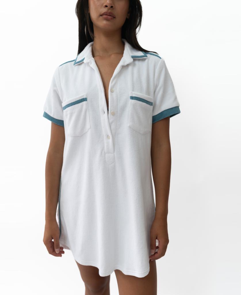 Bella Terry Dress | White/Azure