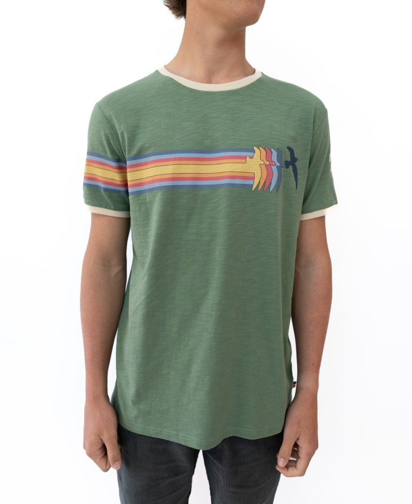 Golden Breed Birds Ringer Tee | Leaf Green - T-Shirts