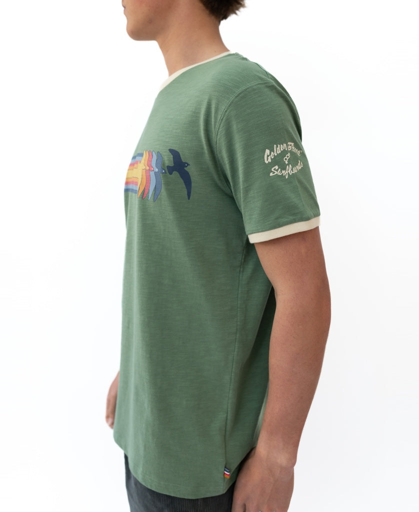 Golden Breed Birds Ringer Tee | Leaf Green - T-Shirts