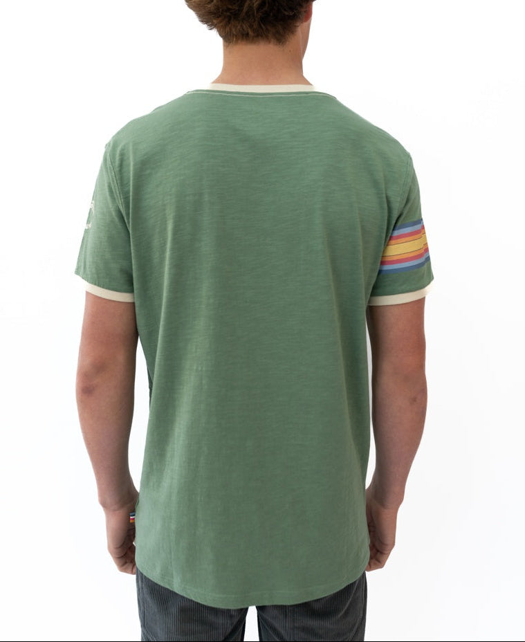 Golden Breed Birds Ringer Tee | Leaf Green - T-Shirts