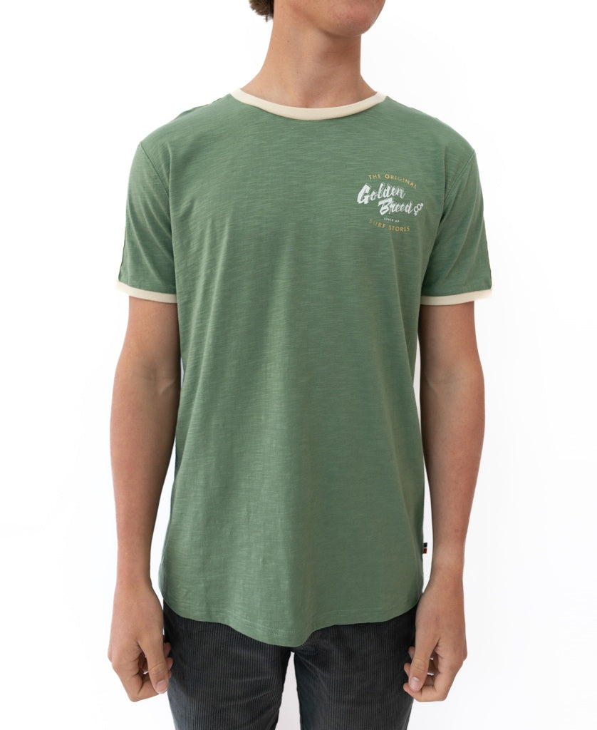 Golden Breed Break Ringer Tee | Leaf Green - T-Shirts