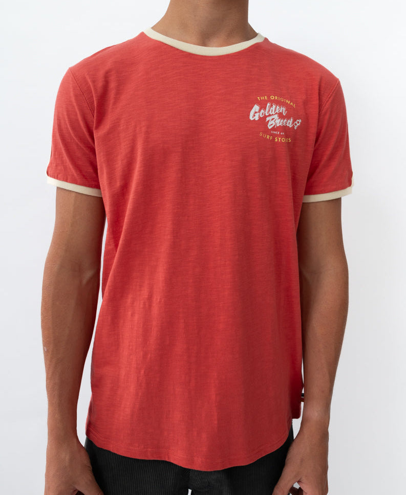 Golden Breed Break Ringer Tee | Wash Red - T-Shirts