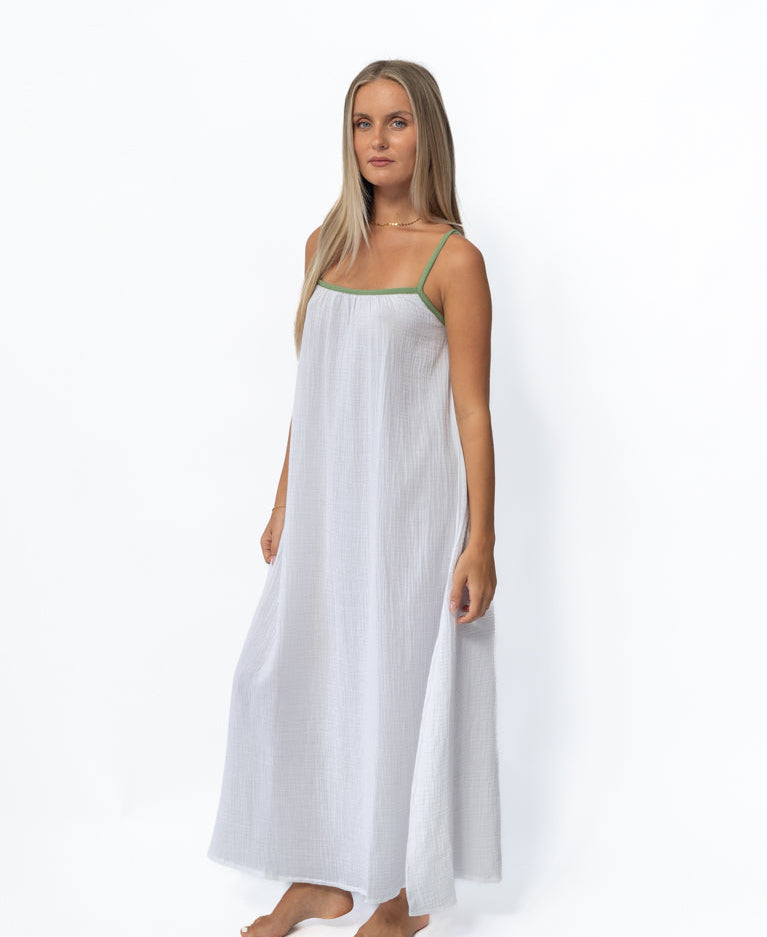 Golden Breed Camilla Maxi | White / Moss - Dresses