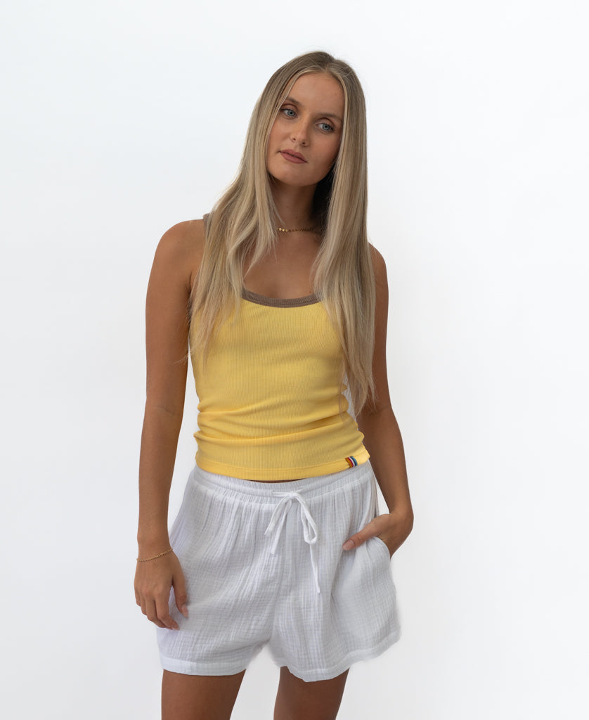 Flick Ringer Tank | Lemon / Espresso