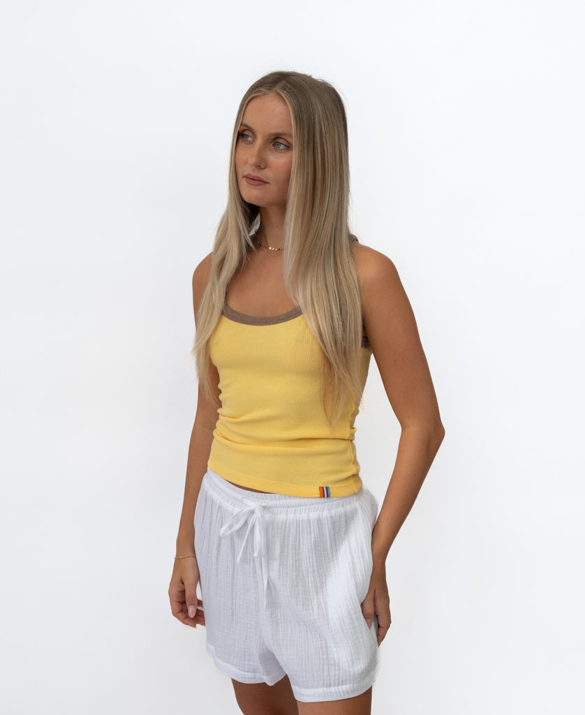 Flick Ringer Tank | Lemon / Espresso