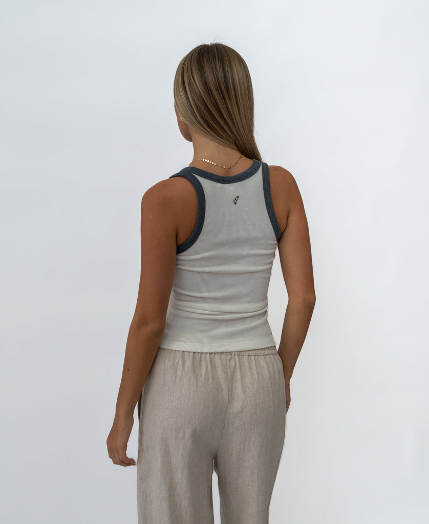 Flick Ringer Tank | Off White / Petrol