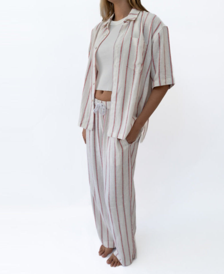 Golden Breed Bailey Shirt | Off White / Red Stripe - Shirts