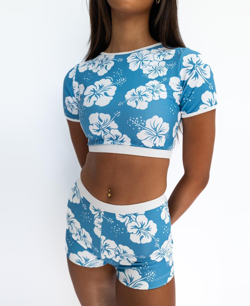 Jo Jo Short | Hibiscus Azure / Off White