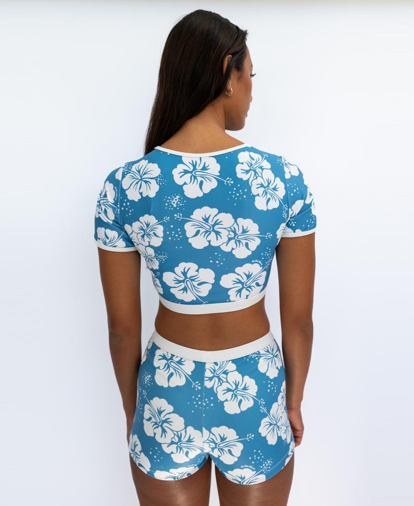 Jo Jo Short | Hibiscus Azure / Off White