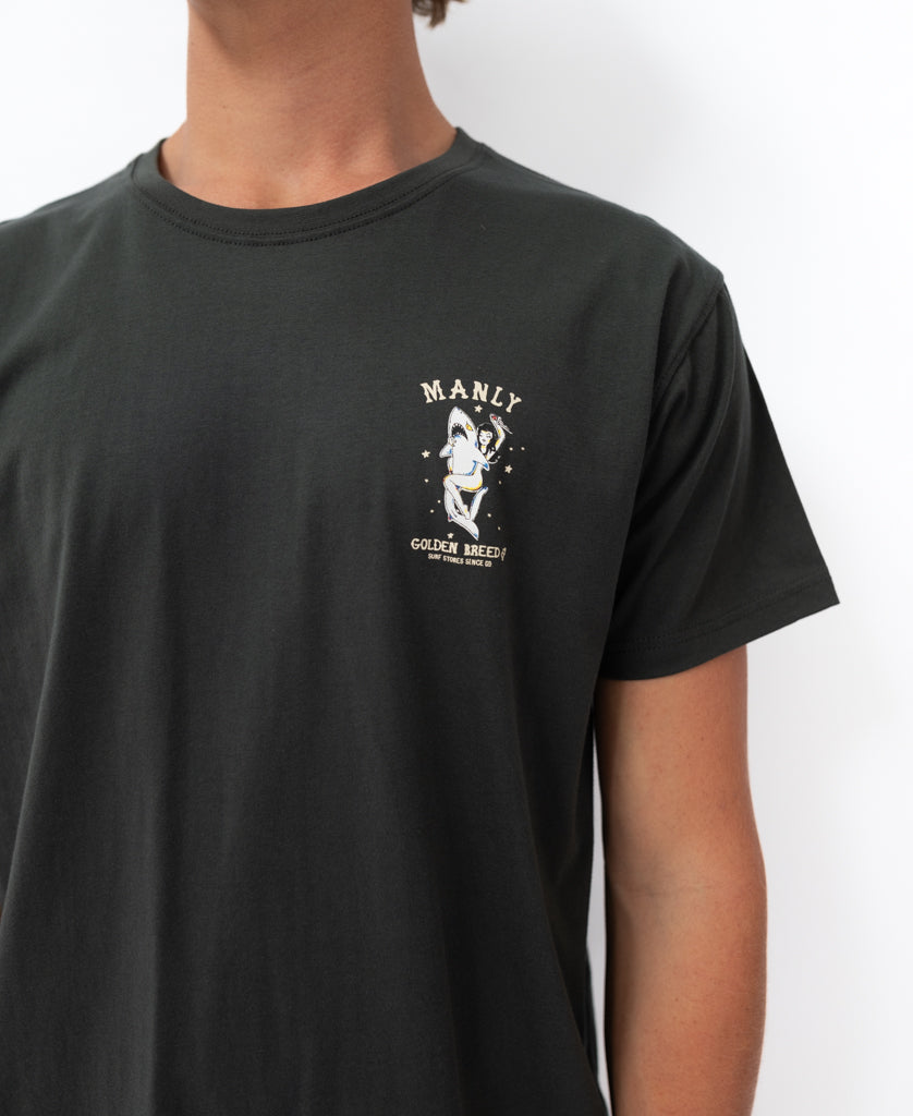 Manly Shark Girl Tee | Wash Black