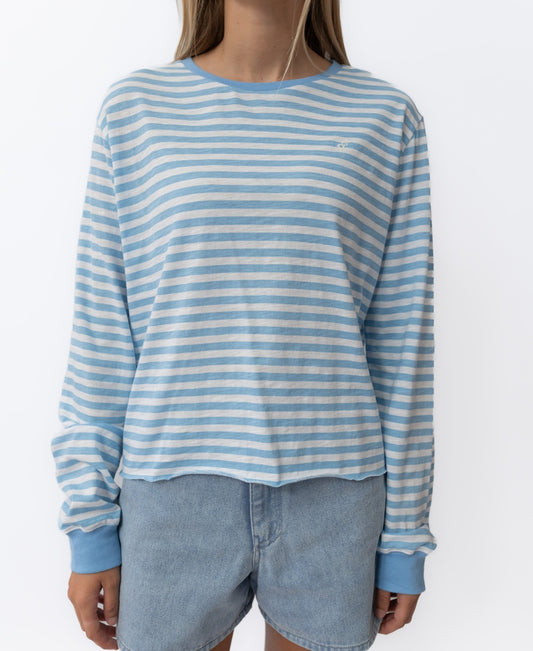 Ollie Stripe LS Ringer | Azure/Off White