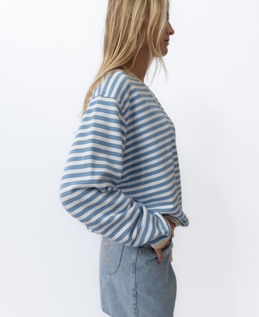 Golden Breed Ralph Stripe Ringer Crew | Blue/OW - Sweatshirts