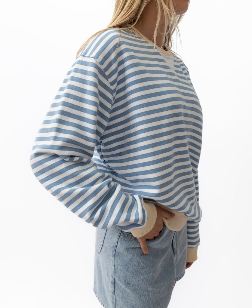 Golden Breed Ralph Stripe Ringer Crew | Blue/OW - Sweatshirts