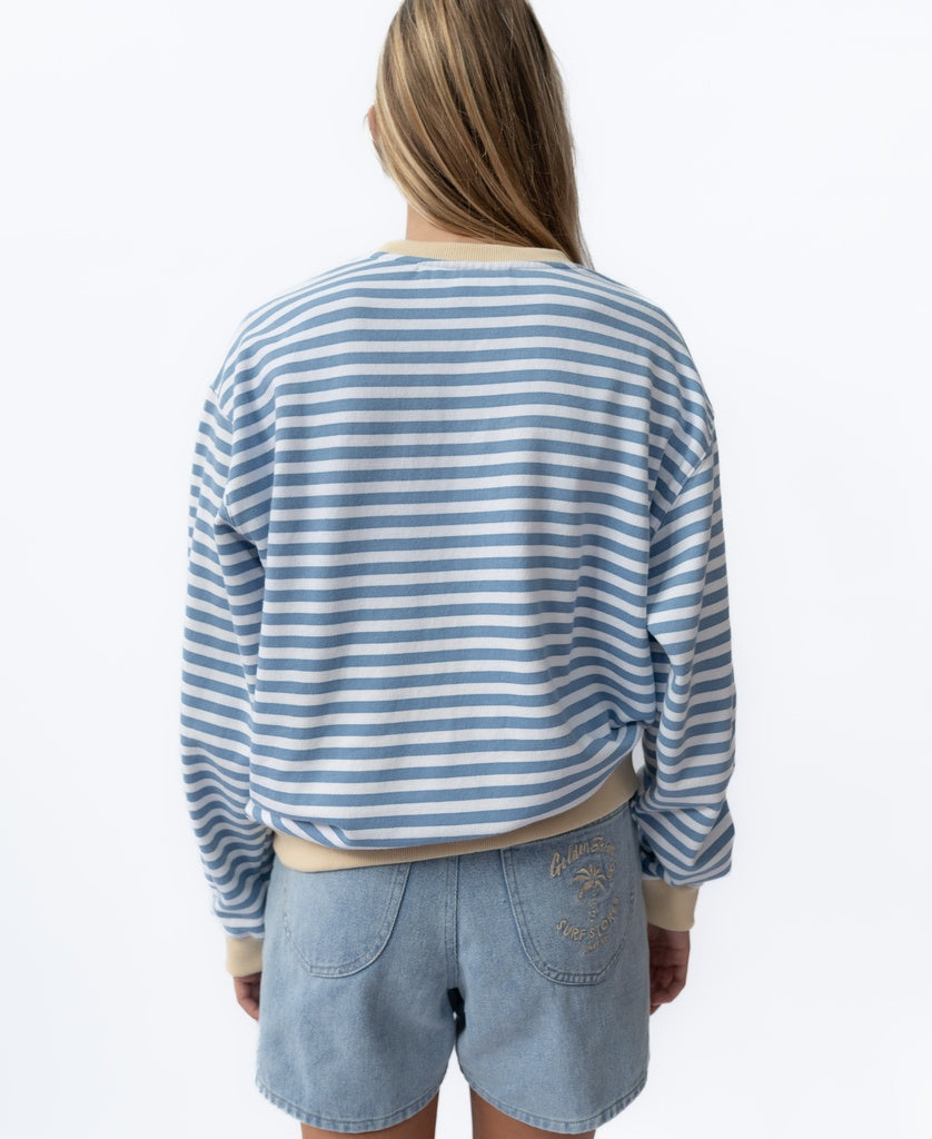 Golden Breed Ralph Stripe Ringer Crew | Blue/OW - Sweatshirts
