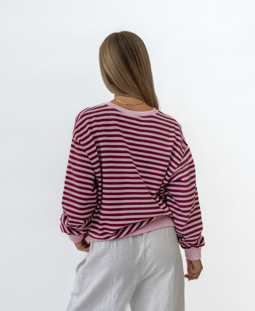 Ralph Stripe Ringer Crew | Baby Pink / Plum