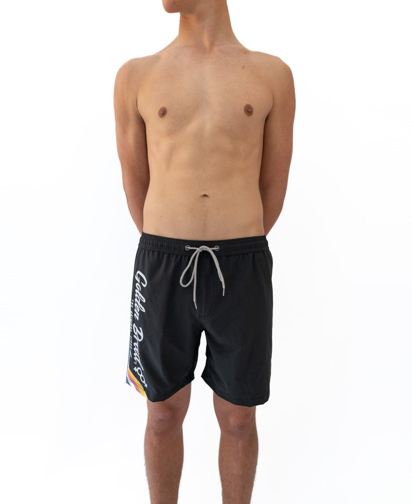 Golden Breed Retro Surf Elastic Waist Boardie | Black - Boardshorts