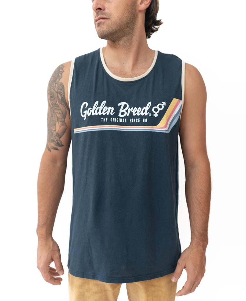 Retro Ringer Muscle Tank | Navy