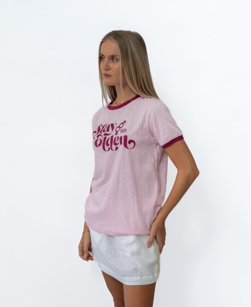 Golden Breed Stay Golden Ringer | Baby Pink / Plum - T-Shirts