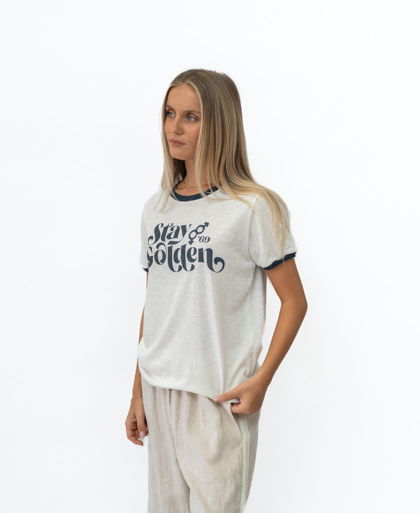 Golden Breed Stay Golden Ringer | Off White / Petrol - T-Shirts